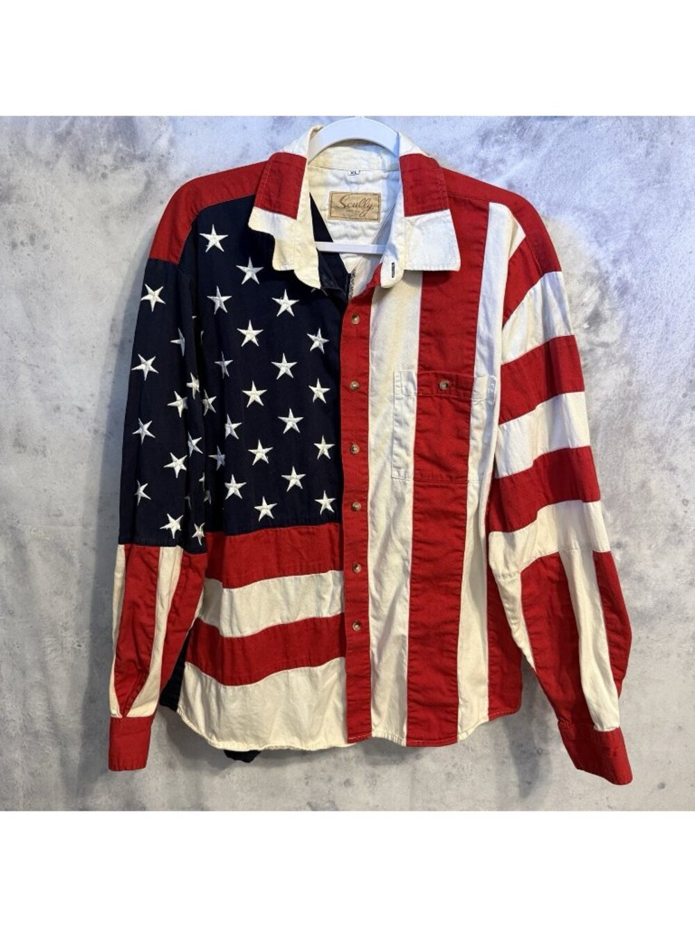 Vintage Scully Western American Flag Western Shirt Mens XL Long Sleeve Button Up